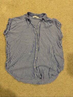 Abercrombie & Fitch Blue and White Striped Button-Down Top